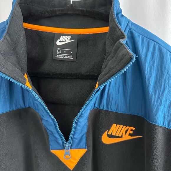 Nike Blue & Orange Colorblock Polar Fleece Cropped Sweatshirt Womens Size Large - Picture 4 of 8